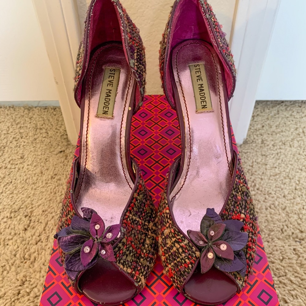 Steve Madden Tweed Peep Toe Pumps 8.5
